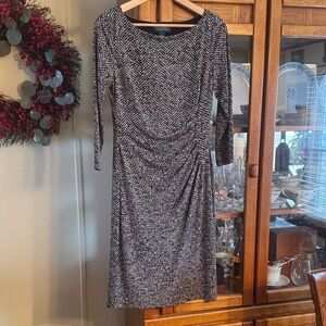 Lauren Ralph Lauren Black and White Patterned Long Sleeve Dress Size 6
